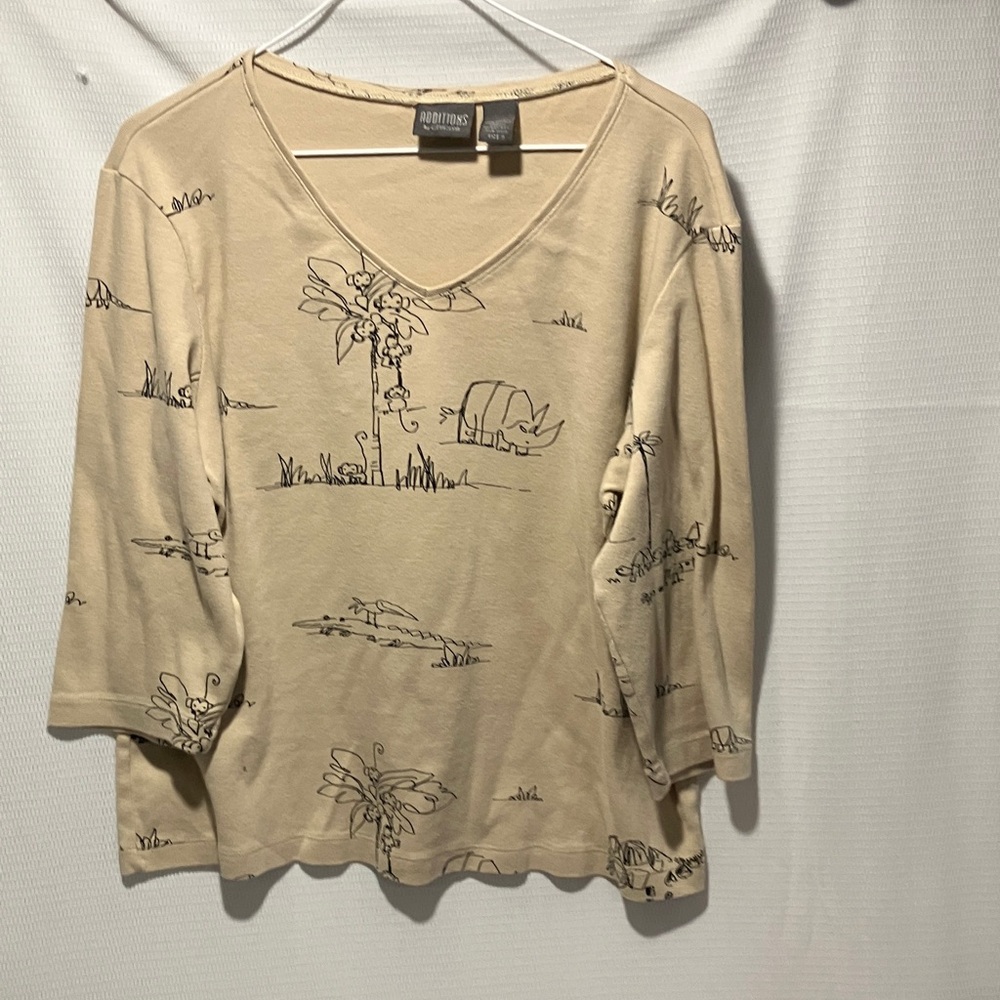 Chico's Beige Long Sleeve Graphic Tee